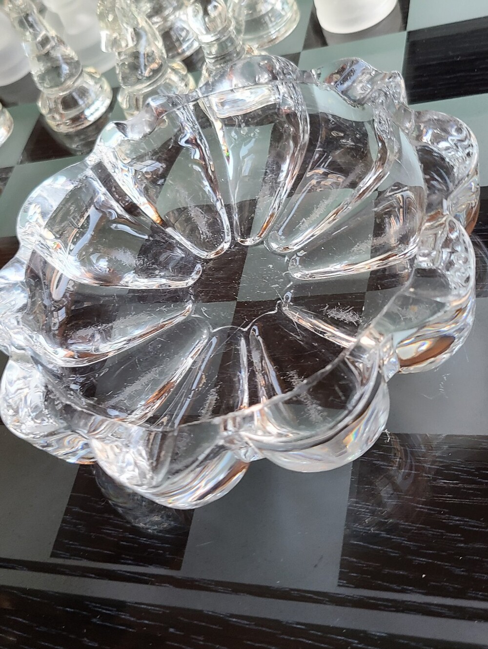 Clear Glass Scalloped Candy Dish Small Chip On RIM
